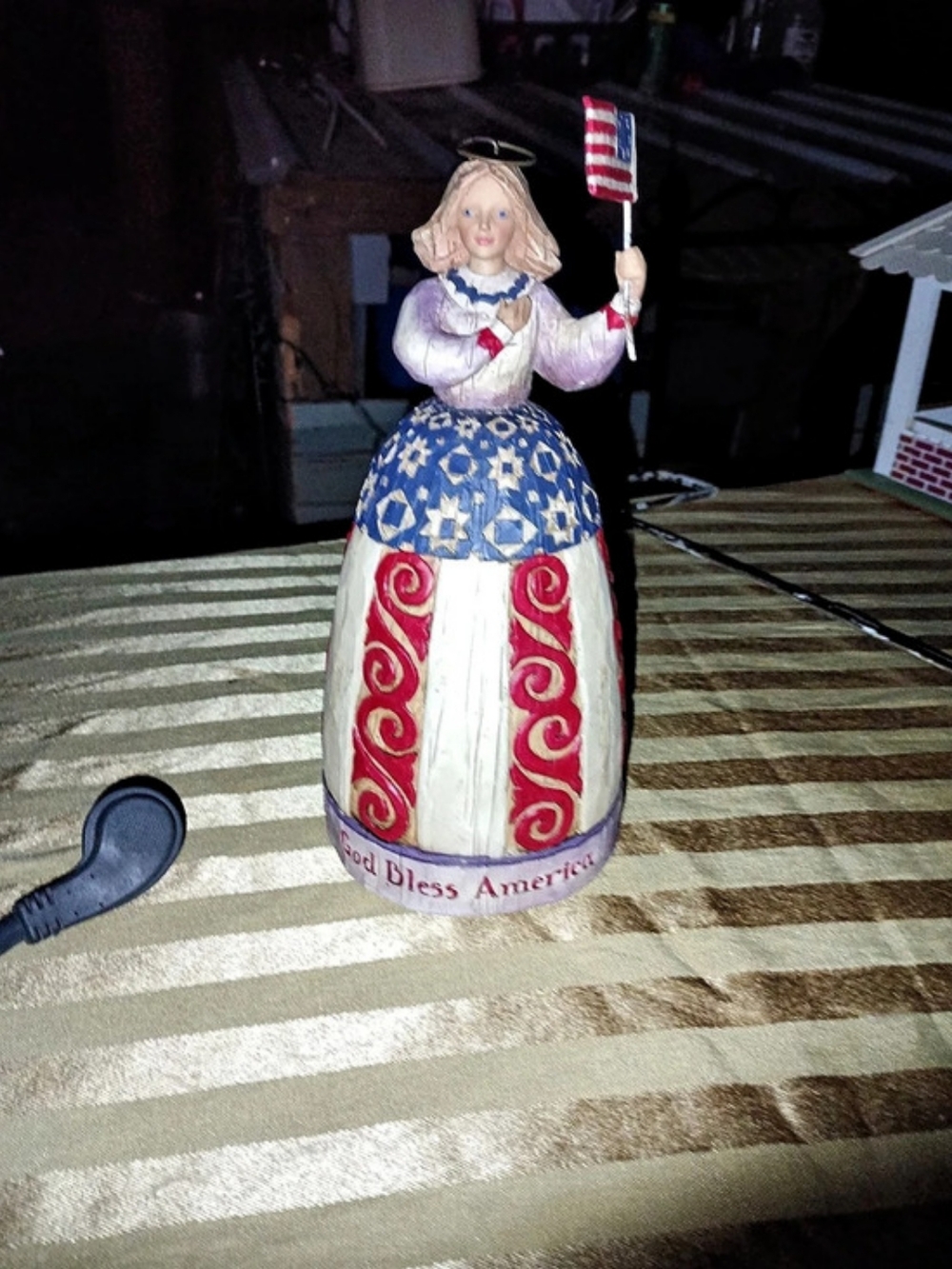 Heartwood Creek God Bless America Patriotic Figurine Decor in Blue & Red